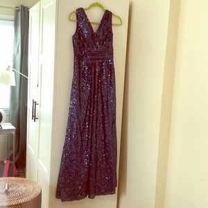Stunning custom full-length navy blue sequin gown
